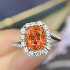 Montagne Jewelry Natural 3.5 Carat Spessartine Ring Diamond Inset Fine Jewellery 18k Pure White Gold Ring