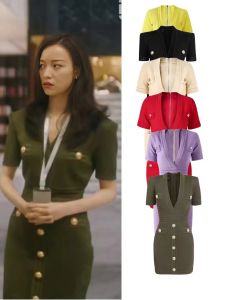 Slim Fit Ice Silk Knitted V-Neck Dress Retro Style Wrap around Bodycon Summer Dress for Women Commute Elegant A-Line Skirt