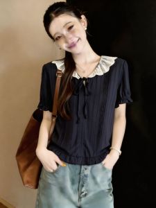 Lace Peter Pan Collar Sleeve Shortening Big Size Shirts