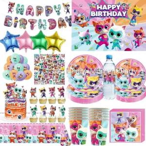Miniso | Superkittie Birthday Party Decoration Tableware Tablecloth Plate Cup Napkin Balloon Cake Decor Superkitties Party Favors Supply