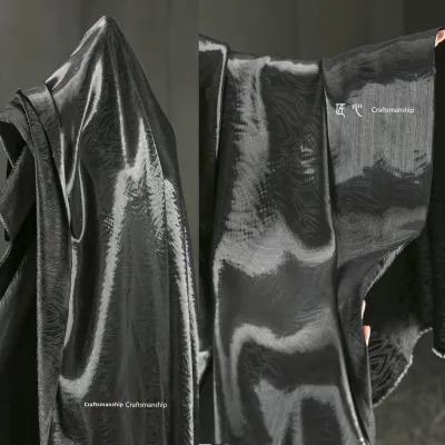 Black Mountain Liquid Metal Embroidery Ultra Bright Crystal Silk Satin Finish Fabric for Clothing Designers Home Sponge Pad