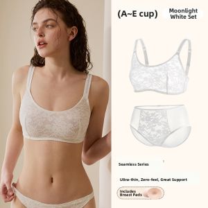 Big-Bust Minimizing Light Thin Lace Underwear No Underwire Anti Peep White Set