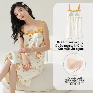 Váy ngủ nữ MiiOW vải cotton không tay cổ vuông dài vừa phải