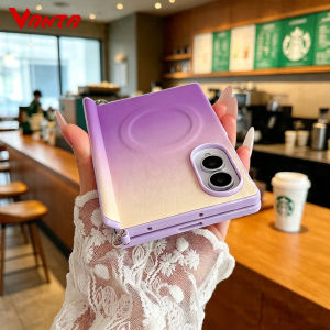 Luxury Gradient PU Leather Magnetic Phone Case for Samsung Galaxy Z Fold 8 Fold8 Hinge Protection for Magsafe Charging Cover