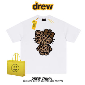 เสื้อยืดคอกลมแขนสั้นลายเสือดาว HelloKitty สไตล์อเมริกัน ทรงหลวม ผ้าฝ้ายแท้ สำหรับผู้ชายและผู้หญิง คู่รัก INS เสื้อผ้าแฟชั่น