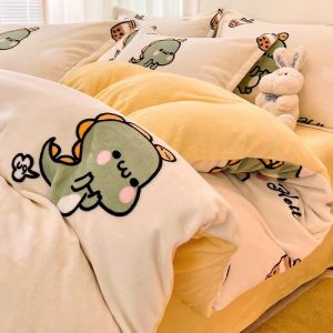 Kiss Dear | Milk Coral Double-sided Flannel Thick Bedding Set