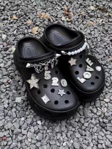 Metal jibbitz cross charm Shoe Buckle Metallic Silver Diamond Letters Numbers diy Fashion Shoes Accessories