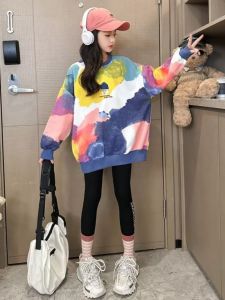 Spring Autumn Girls Loose Sweatshirt Trendy Childrens Top Korean Style Kids Clothing Medium And Large Childrens Fashionable Outfit