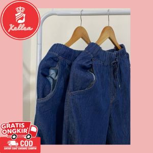 Celana Jogger Panjang Jeans Karet Kantong Pants Casual Soft Denim Variasi Tali Serut Nyaman - XELLEA
