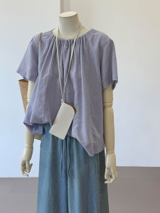 YUFUQING | French Vintage Round Neck Short Sleeve Shirt Womens Stylish Sweet Commute Top Purple Color Summer New Fashion High Waist Pants