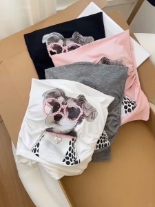 MIMIWANG เสื้อเกาะอกเสริมฟองน้ำ ลายน้องหมาสีพาสเทลน่ารัก (fyL937)