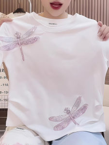 White Pure Cotton Short Sleeve T-Shirt Womens Loose Fit Summer New Style Unique Design Slimming Effect Fashionable Top