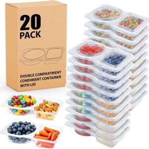 20Pcs Reusable Snack Containers with Lids Portion Control Snack Pack ContainersDouble Compartment Snack Containers