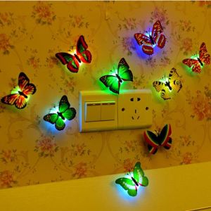 3Pcs Colorful Romantic LED 3D Butterfly Night Light Home Room Sticker Wall Decor Lamp