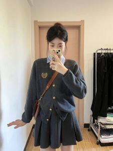 Spring Autumn British Style Knit Sweater for Women Loose Fit Slimming Short Length Long Sleeves Low Round Neck Cardigan