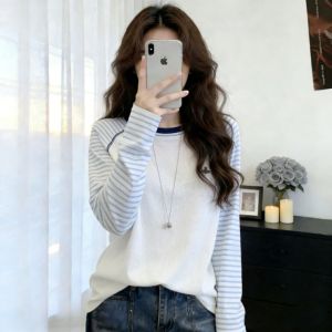 GEBOFU | Snow Cotton Raglan Stripes Loose Fit Long Sleeve Top