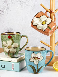 Hand-Painted Ceramic Mug Coffee Cup for Couples Home Use Womens Water Cup Korean Style Adult Drinkingware by Yuquan Brand