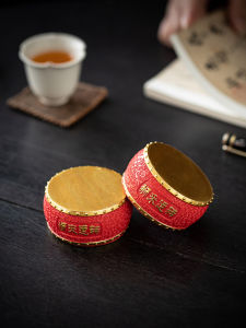 Chinese Style round Drum Tea Pet Cup Mat Riser Tabletop Decorations Resin Handmade Crafted Desktop Ornaments Gift for Colleagues