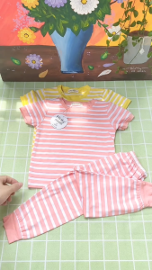 Bộ đồ sọc áo ngắn - quần dài Minky Mom cho bé trai bé gái từ 7kg đến 28kg