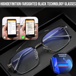 Business Mens Highdefinition Farsighted Black Technology Glasses Anti-Blue Light Eyeglasses Anti Fatigue Reading Glasses