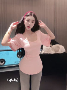 Summer Design Sensation Two-Way Pure Desire T-Shirt Spring Summer New Waist-Cinching Slimming Solid Color Versatile One-Shoulder Spicy Girl Top