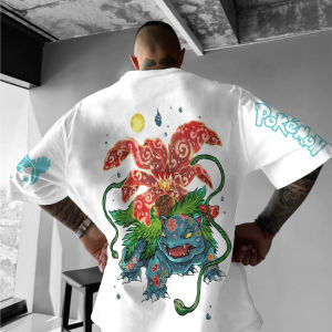Bandai | Pokémon Japanese Anime Peripheral Mimikyu Bulbasaur Short Sleeve T-Shirt Pokémon Summer Mens Fashion Breathable Sports Top