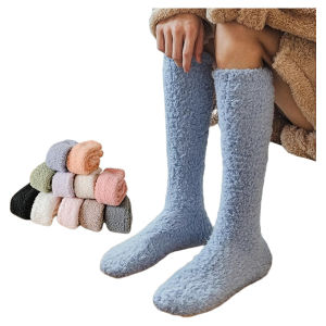 Thickened Fleece Coral Socks Womens Autumn Winter High Tube Home Floor Sleep Warm Cotton Pure Color Mid-Calf Socks for Men And Women