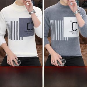 ROMON | Lormen Mens Thickened Half High Collar Knitted Sweater Fashionable Urban Style Winter Long Sleeve Loose Fit Casual Wear