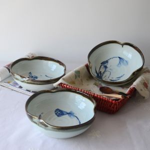 Hand-Painted Ceramic Lotus Series Petal Edge Deep Dish Soup Bowl Hotel Dining Utensils Irregular Shape Korean Style Adult Use