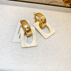 Silver Needle Square round Geometric Blooming Resin Earrings Retro All-Match Earrings Hong Kong Style Minority Simple Design Earrings Women