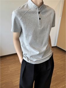 Slim Fit Polo Shirt Henry Collar Short Sleeve