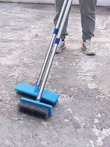 Floor Scrub Brush Stainless Steel Wire Deck Brush Toilet Bathroom Tile Gap Cleaning Long Handle Household for Concrete Floor