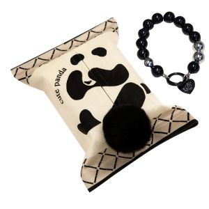 Adorable Little Panda Tissue Box Holder Soft Cute French Style Home Living Room Bathroom Car Use Tissue Storage Bag