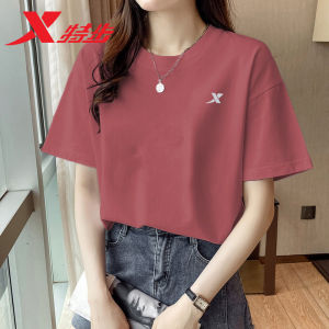 XTEP Womens Short Sleeve T-Shirt round Neck Thin Breathable Running Casual Sportswear Half Sleeve Summer Moisture Wicking Cotton