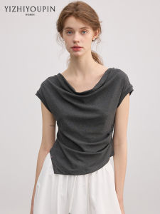 Off-shoulder Slim Waist Irregular Short Tee