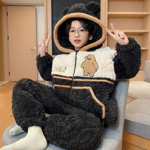 Thickened Flannel Childrens Sleepwear Coral Fleece Boys Pajamas Autumn Winter Style Warm Home Clothes for Kids And Teens