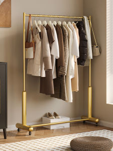 Gold Clothing Display Rack Free Standing against Wall Mobile Iron Clothes Hanger for Womens Wear Shop Luxury Style