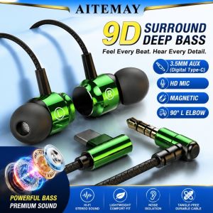 Aitemay Magnetic TWS Wireless Gaming Earbuds with 90° L-Elbow Design Type-C & 3.5mm Dual Mode 9D Surround HIFI Sound Heavy Bass for Mobile Games/Music