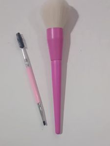 2Pcs Pink Makeup Brush Kit Loose Powder Blush Brush & Double Ended Eyebrow Brush Soft Cosmetic Brushes for Face & Eye Makeup