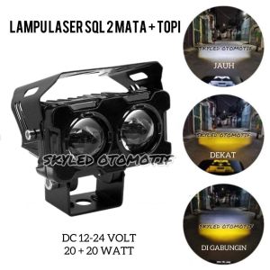 PREMIUM LAMPU TEMBAK LASER SOROT SQL 2 MATA TOPI NYALA PUTIH KUNING 20 WATT DC 12 - 24 VOLT