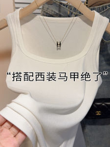 เสื้อกั๊กสเวตเตอร์ถักแบบสวมใส่ลำลองสำหรับผู้หญิงในฤดูร้อน แขนกุด ทรงเข้ารูป สีดำ สายเดี่ยว ทรงเข้ารูป แฟชั่นสตรีท