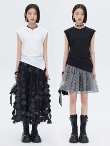 Double-Sided Silk Cotton Drawstring Hem Vest Womens Summer Sleeveless Top White Outerwear Casual Commute Style High Waist