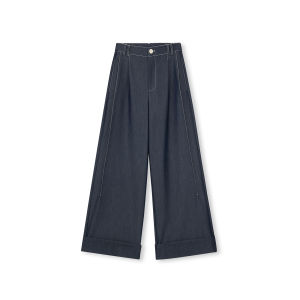 Modern Retro Folded Wide Edge Minimalist Wide Leg Pants Casual Denim Long Trousers PRE PREWORKS Commute Style Polyester Fiber