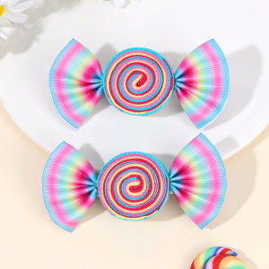 2Pcs Candy Bow Hair Clips Sweet Strawberry Heart Print Hairpins Rainbow Barrette For Girls Kids Children Headwear Accessories