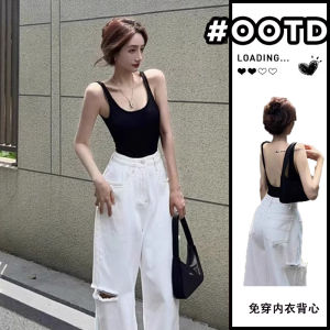 Backless Mini Strap Vest Womens Outerwear with Chest Pad Beautiful Back Bra Integrated Base American Deconstruction Top