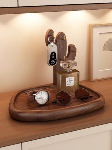 Retro Style Cactus Key Organizer Decorative Home Entrance Tabletop Tray Storage Box Living Room Wood Finished Key Holder