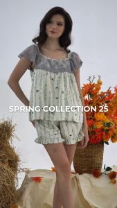 Bộ short cổ phối ren mặc nhà JUBBIE - 93123