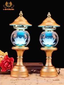 CẶP 2 CÂY ĐÈN LED HOA SEN PHA LÊ THỜ CÚNG TRANG TRÍ