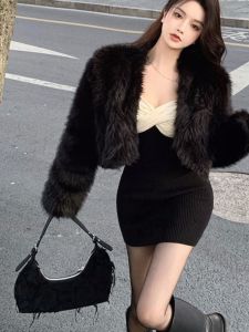 Eco-Friendly Short Female Jacket 2025 Autumn Winter New Style Warmth Young Style Fox Fur Coat Simulation Material V-Neck Long Sleeve
