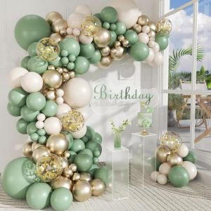 Bộ Dụng Cụ Trang Trí Cổng Bóng Bay Màu Xanh Lá Cây Và Vàng Với Bóng Bay Trắng 112 Chiếc Dùng Cho Đám Cưới Tiệc Chào Đón Em Bé Sinh Nhật Trang Trí Mọi Dịp Lễ Kỷ Niệm